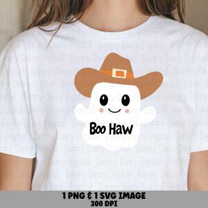 Boo Haw SVG PNG Boo Haw Cowboy Design Cowboy Ghost Illustration Cricut Silhouette Canva Commercial Use POD