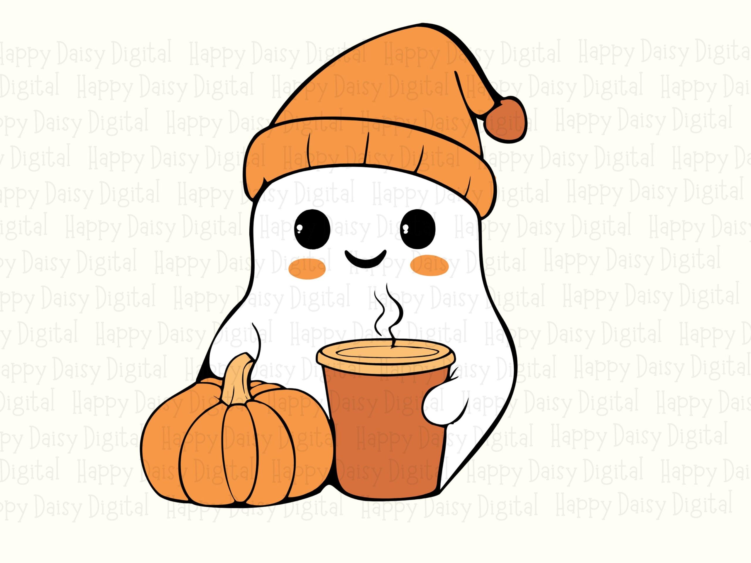 Ghost With Winter Hat SVG PNG Ghost Winter Hat Pumpkin Cozy Halloween Design Cricut Silhouette Canva Commercial Use POD - Image 2