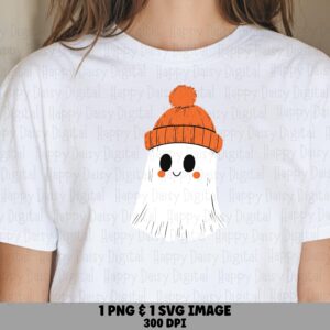 Ghost With Winter Hat SVG PNG Ghost Winter Hat Design Cozy Halloween Design Cricut Silhouette Canva Commercial Use POD