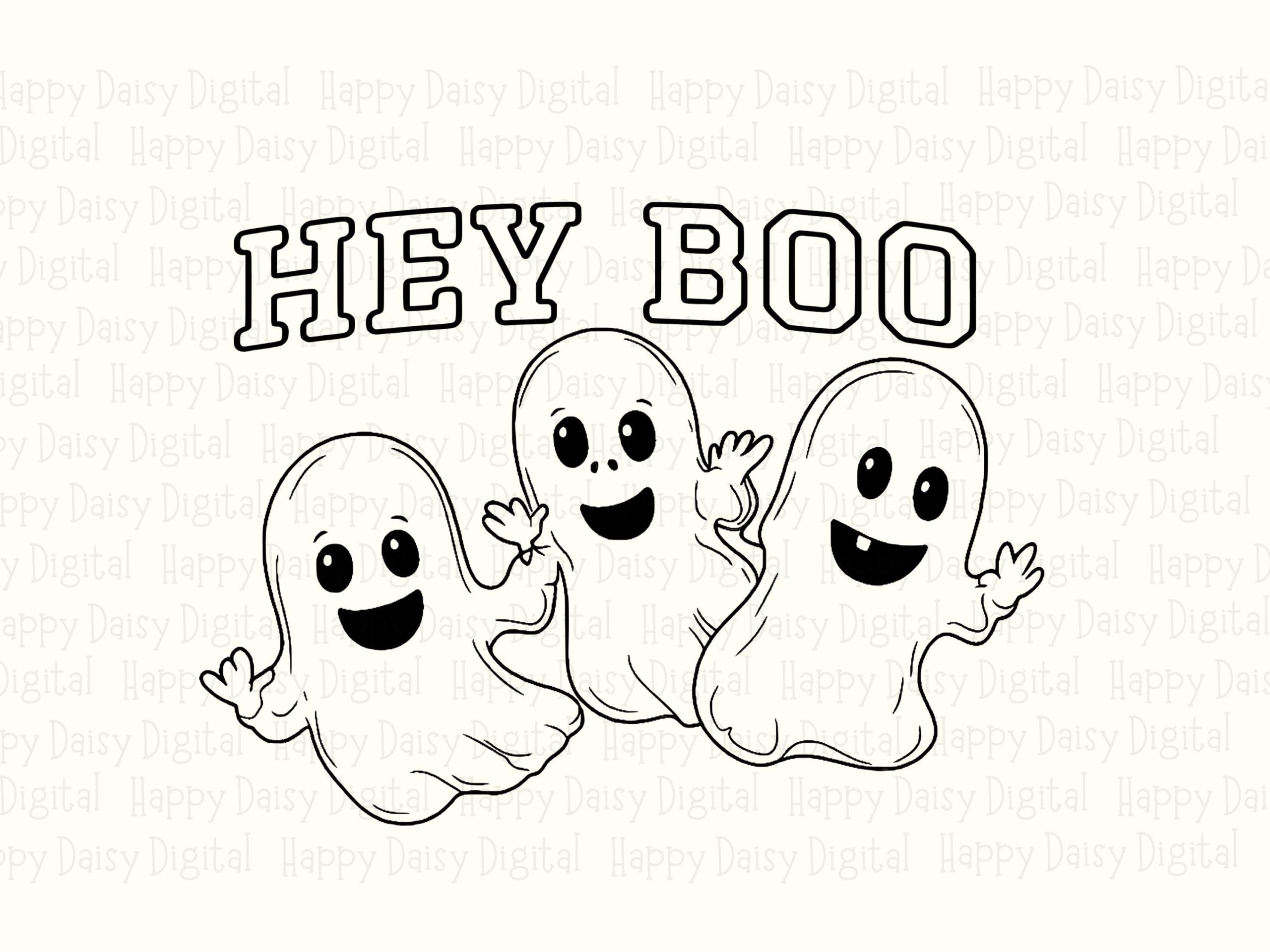 Hey Boo SVG PNG Hey Boo Ghost Trio Ghost Illustration Cricut Silhouette Canva Commercial Use POD - Image 2