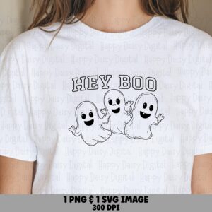 Hey Boo SVG PNG Hey Boo Ghost Trio Ghost Illustration Cricut Silhouette Canva Commercial Use POD