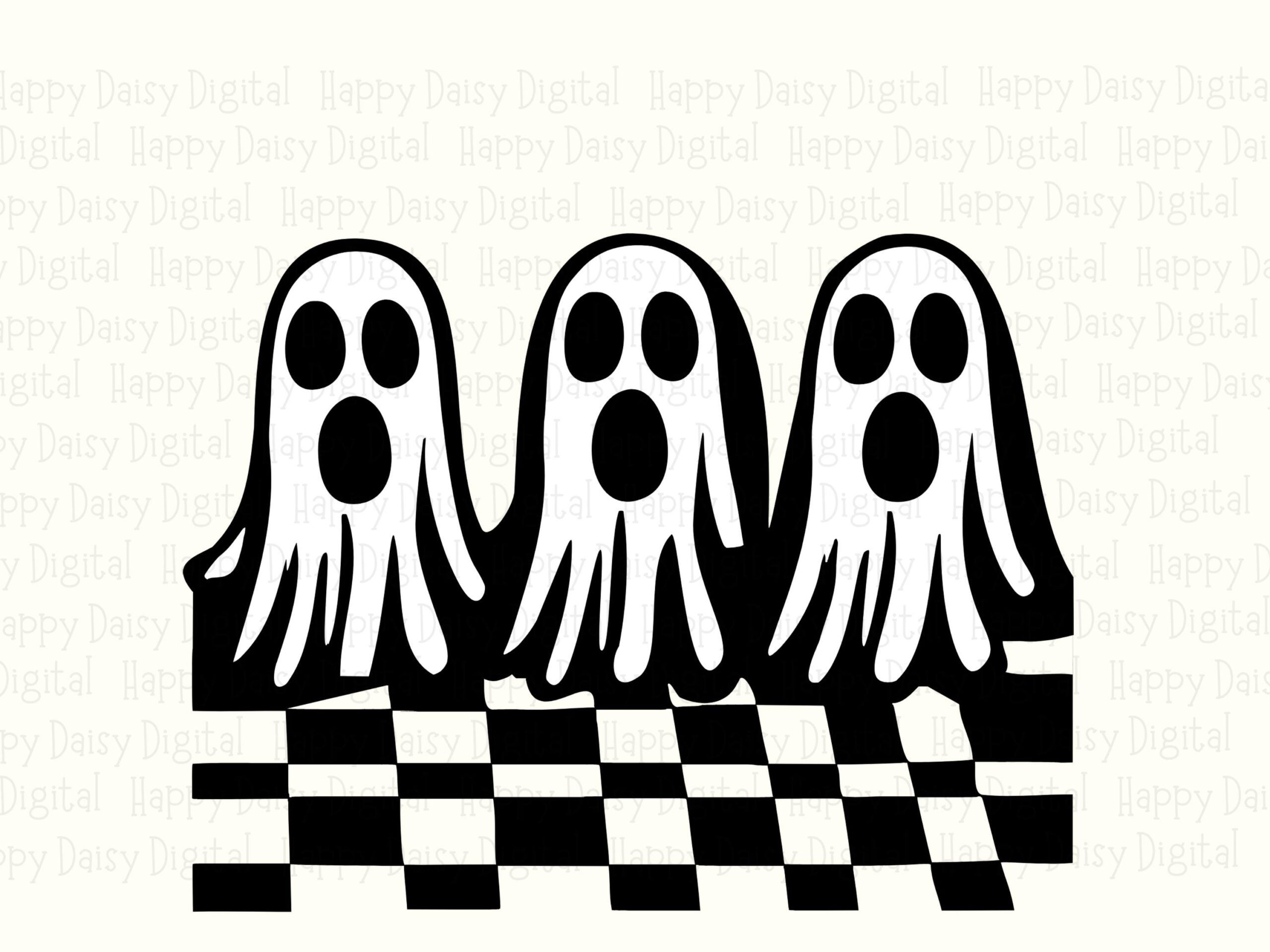 Checkered Ghost Trio SVG PNG Checkered Ghost Design Pattern Illustration Cricut Silhouette Canva Commercial Use POD - Image 2