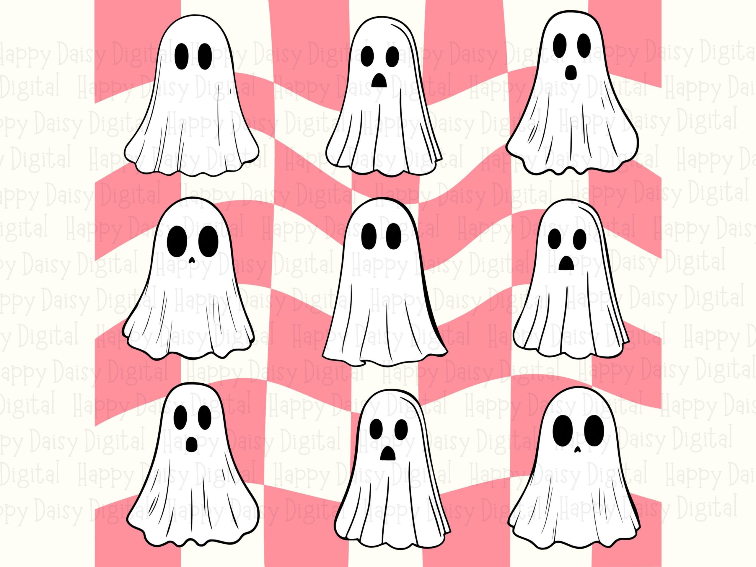 Ghost Pattern SVG PNG Ghost Pattern Design Pink Background Pattern Cricut Silhouette Canva Commercial Use POD - Image 2