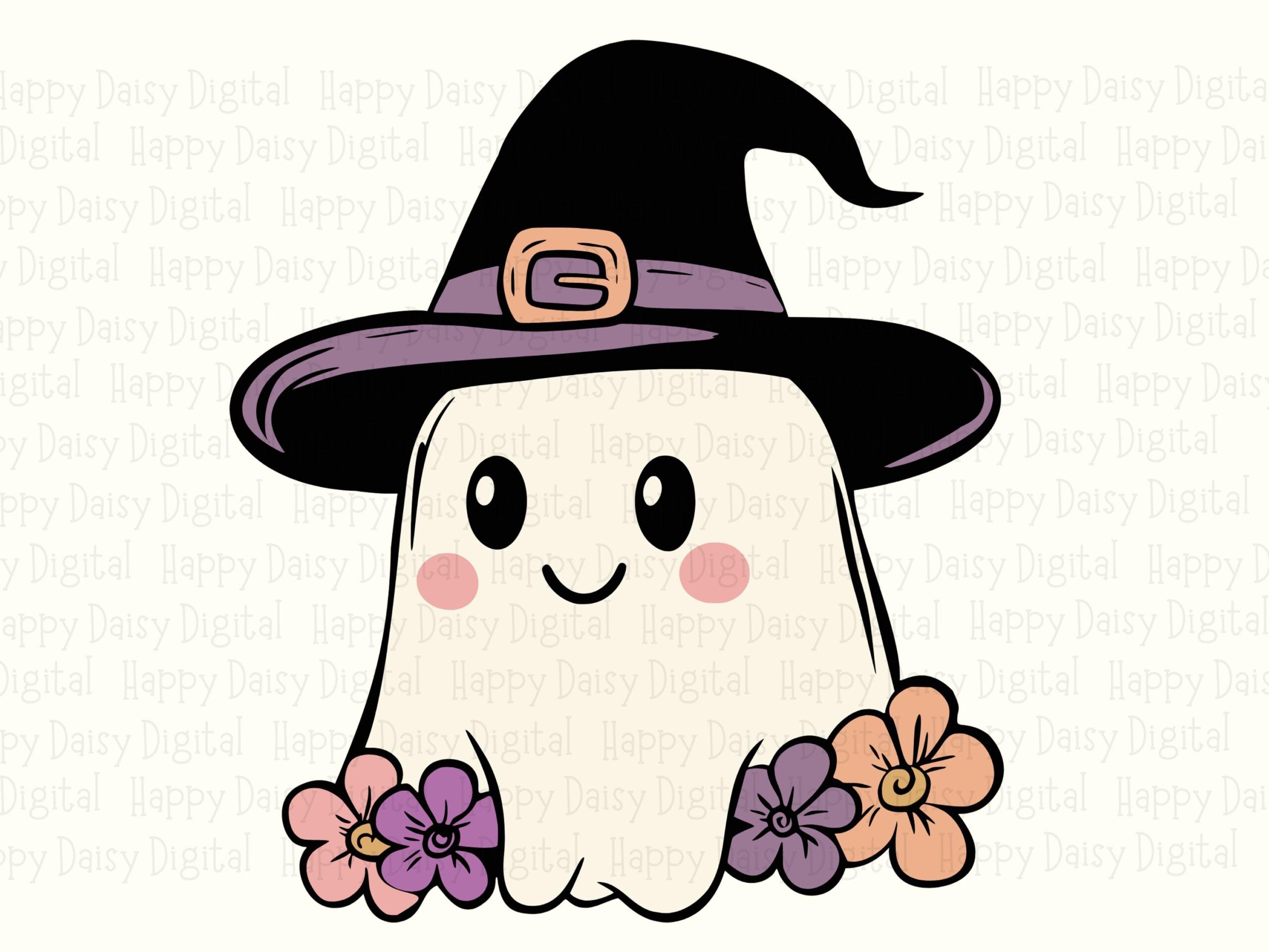 Witch Ghost SVG PNG Witch Ghost Design Flower Crown Accent Cricut Silhouette Canva Commercial Use POD - Image 2