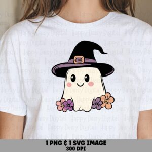 Witch Ghost SVG PNG Witch Ghost Design Flower Crown Accent Cricut Silhouette Canva Commercial Use POD