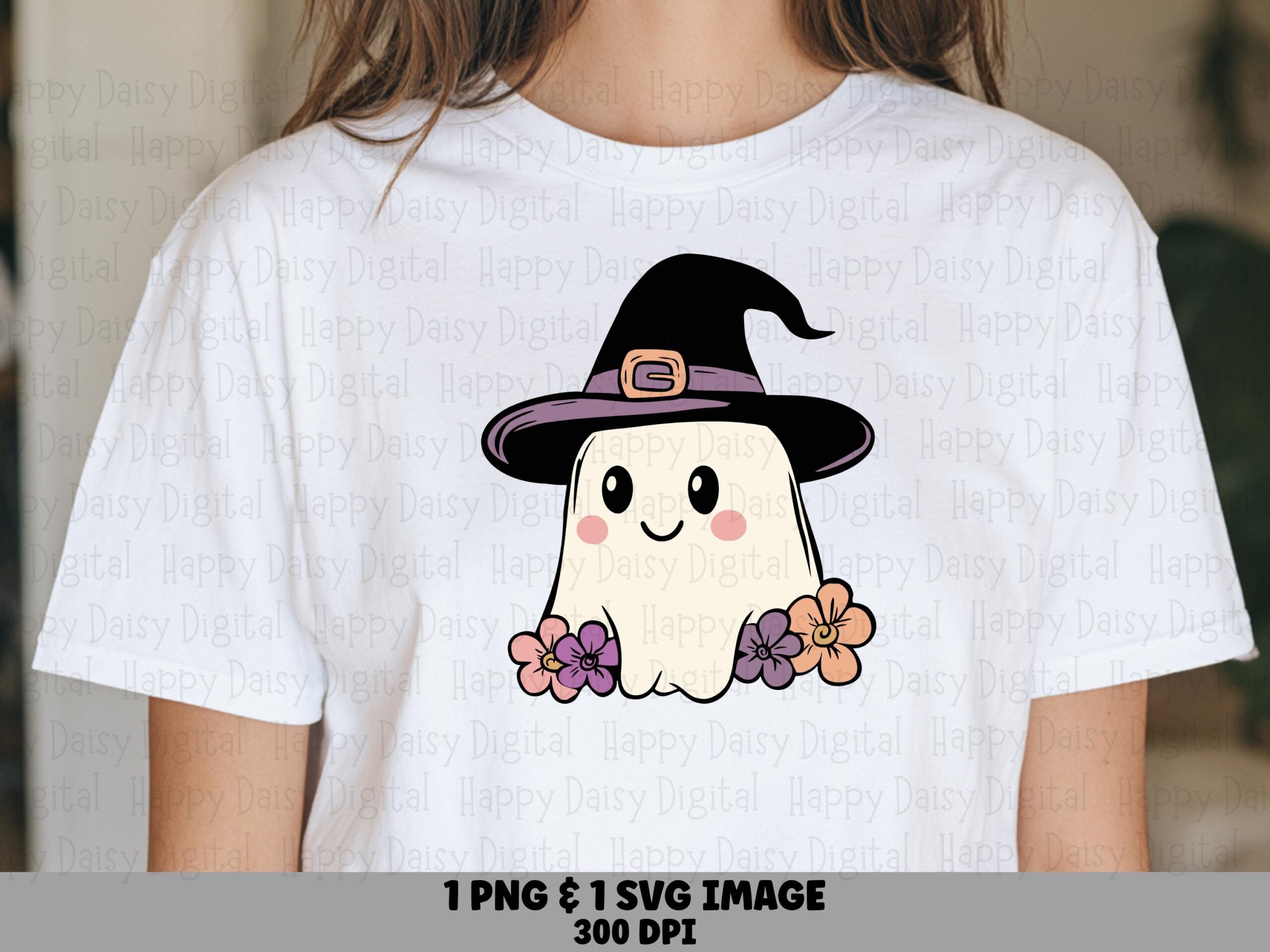 Witch Ghost SVG PNG Witch Ghost Design Flower Crown Accent Cricut Silhouette Canva Commercial Use POD