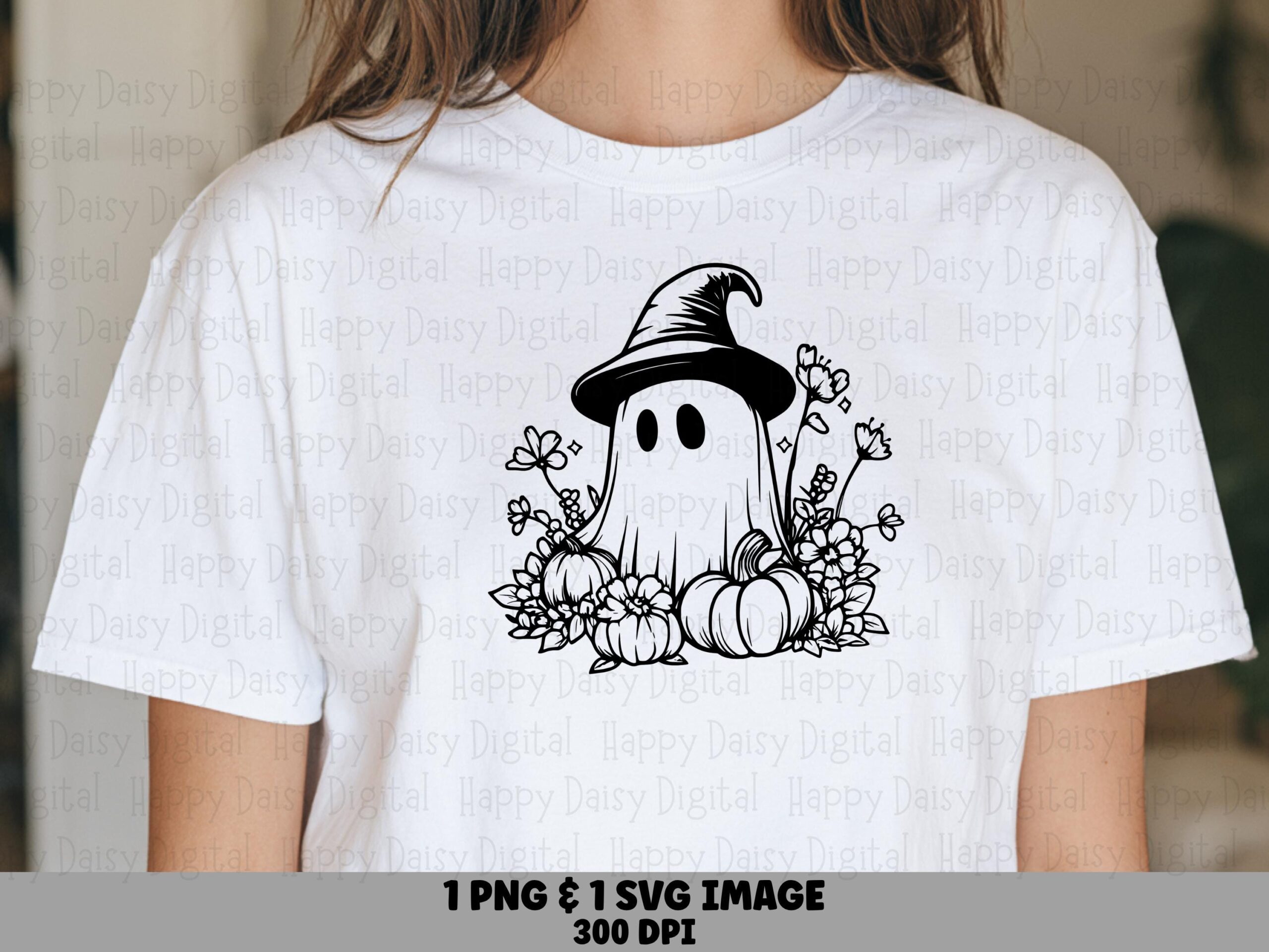 Ghost Witch With Pumpkin SVG PNG Ghost Witch Pumpkin Witch Hat Illustration Cricut Silhouette Canva Commercial Use POD