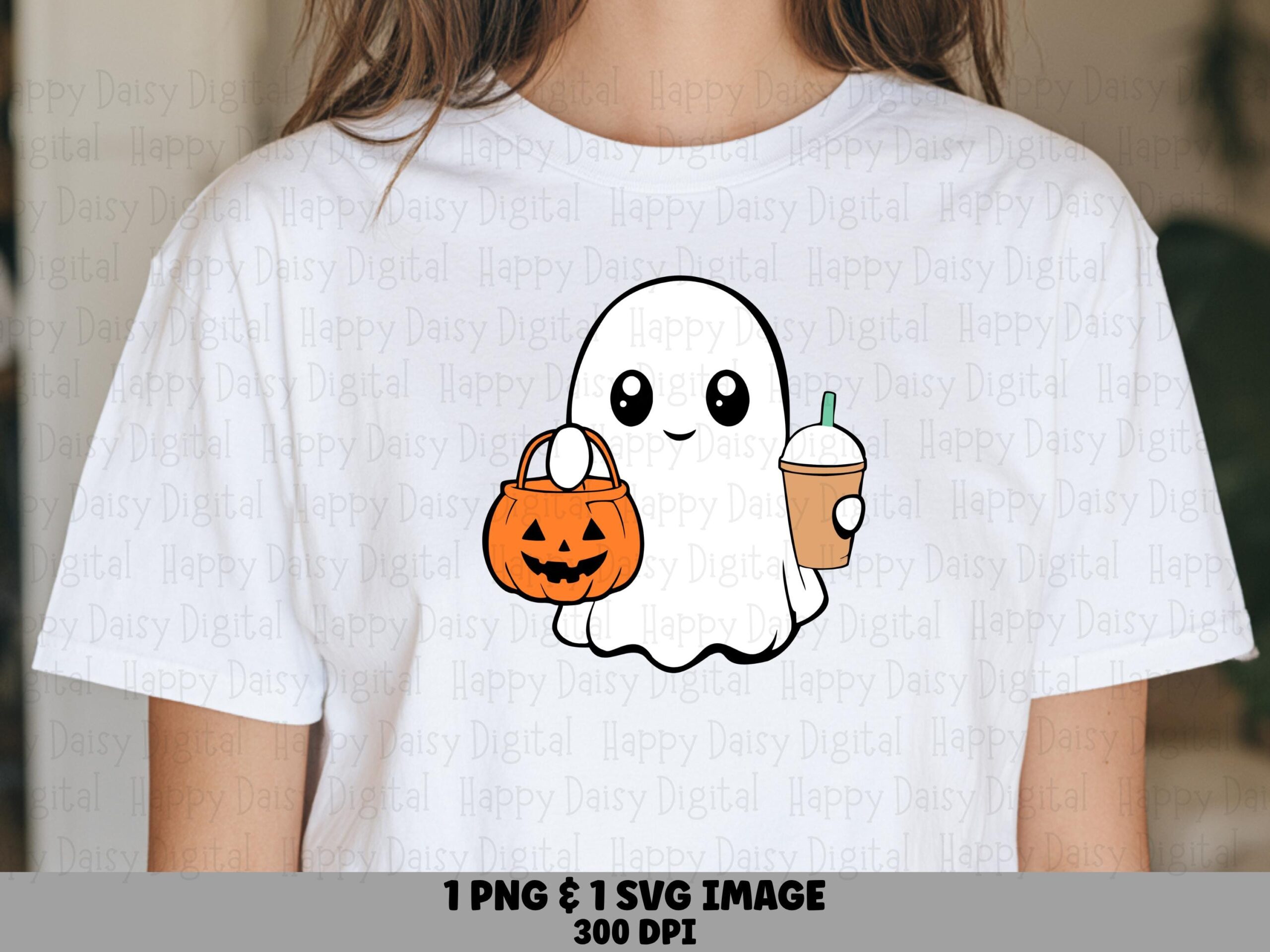 Ghost With Pumpkin And Drink SVG PNG Ghost Pumpkin Drink Cute Character Illustration Cricut Silhouette Canva Commercial Use POD