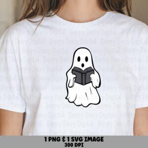 Ghost Reading A Book SVG PNG Ghost Reading Design Book Illustration Cricut Silhouette Canva Commercial Use POD