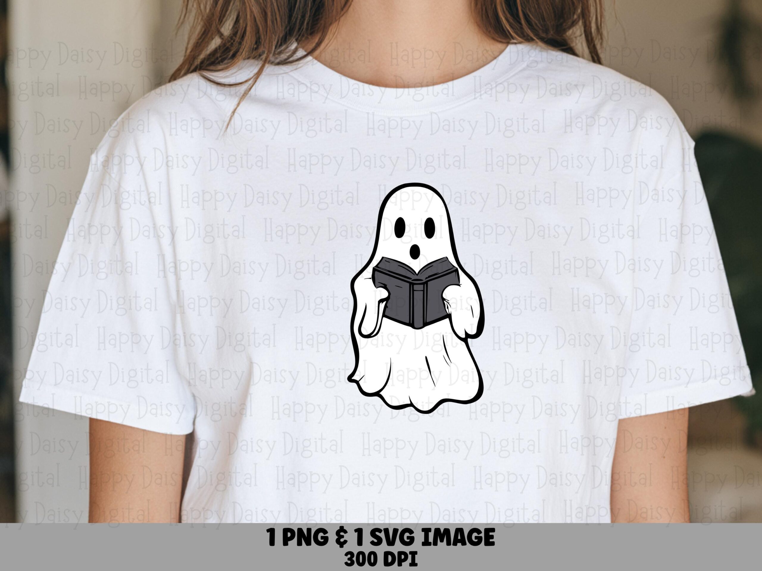 Ghost Reading A Book SVG PNG Ghost Reading Design Book Illustration Cricut Silhouette Canva Commercial Use POD