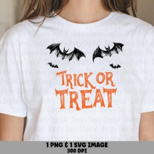Trick Or Treat SVG PNG Trick Or Treat Design Bat Accent Design Cricut Silhouette Canva Commercial Use POD