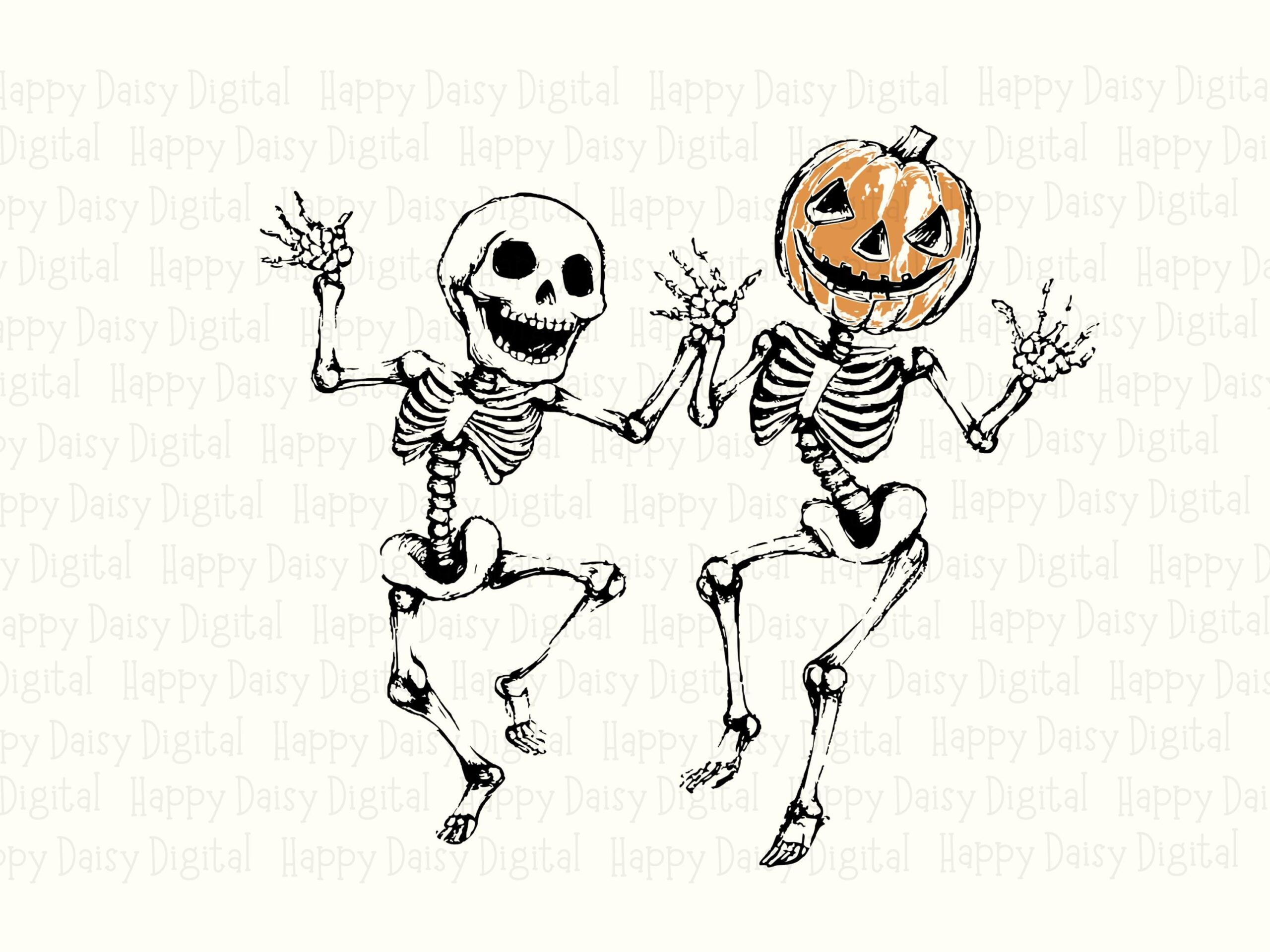 Dancing Skeletons SVG PNG Dancing Skeleton Pumpkin Skeleton Illustration Cricut Silhouette Canva Commercial Use POD - Image 2