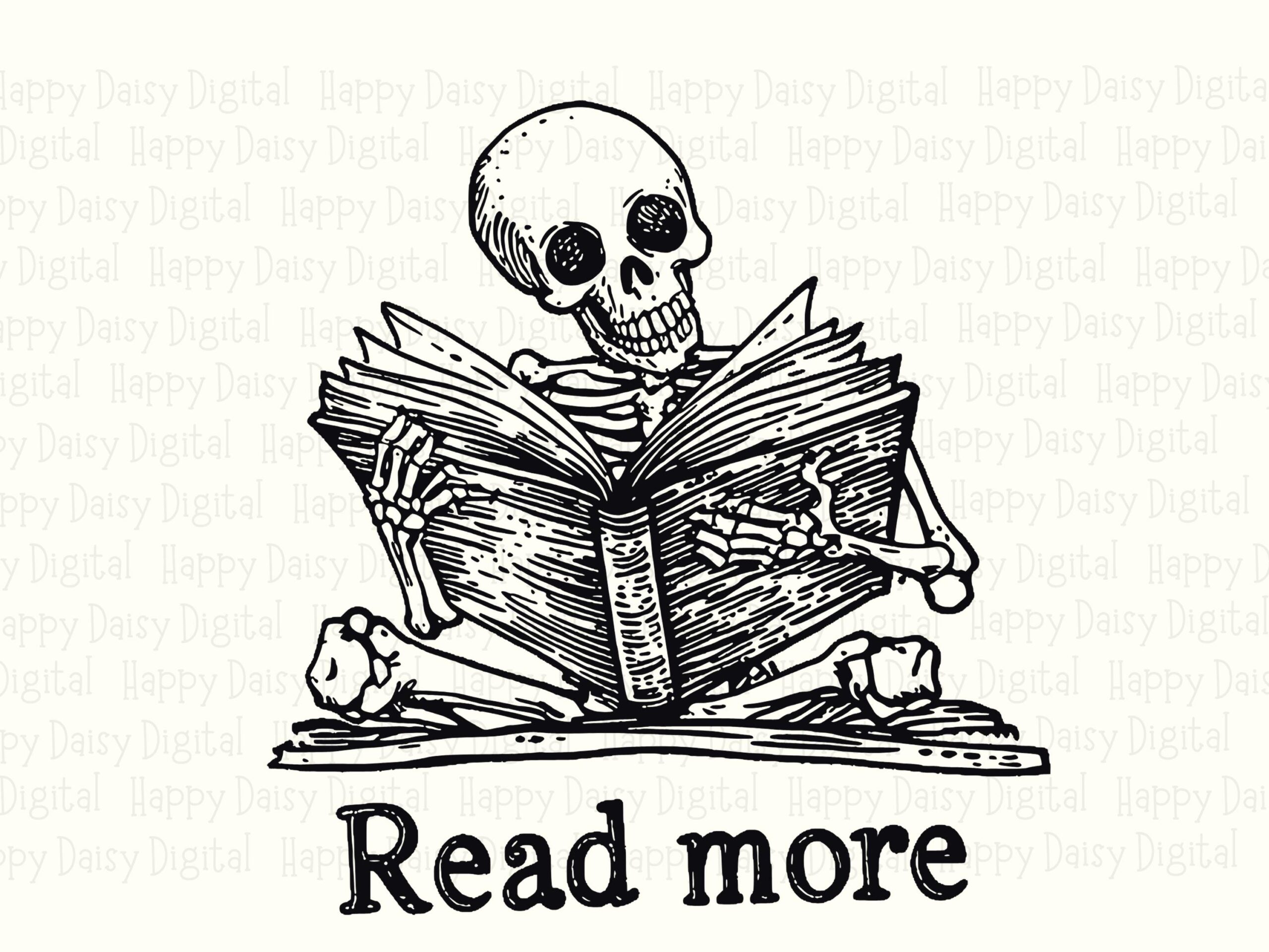 Read More SVG PNG Read More Design Skeleton Reading Illustration Cricut Silhouette Canva Commercial Use POD - Image 2