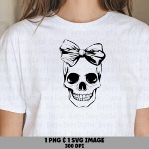 Skeleton With Bow SVG PNG Skeleton Bow Design Skull Illustration Cricut Silhouette Canva Commercial Use POD