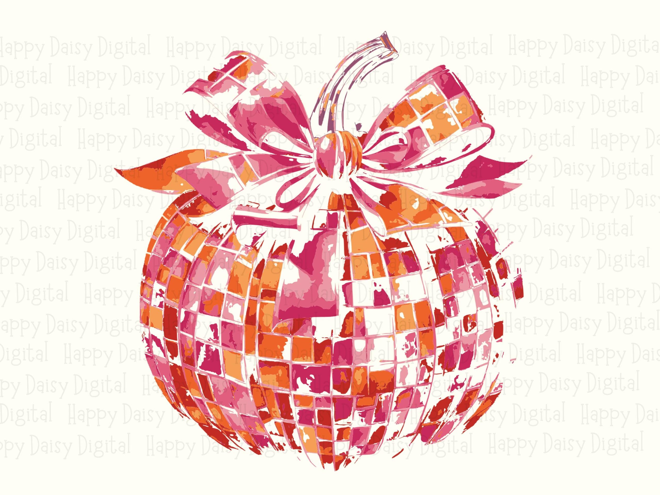 Mosaic Pumpkin With Bow SVG PNG Disco Pumpkin Design Mosaic Watercolor Pattern Cricut Silhouette Canva Commercial Use POD - Image 2