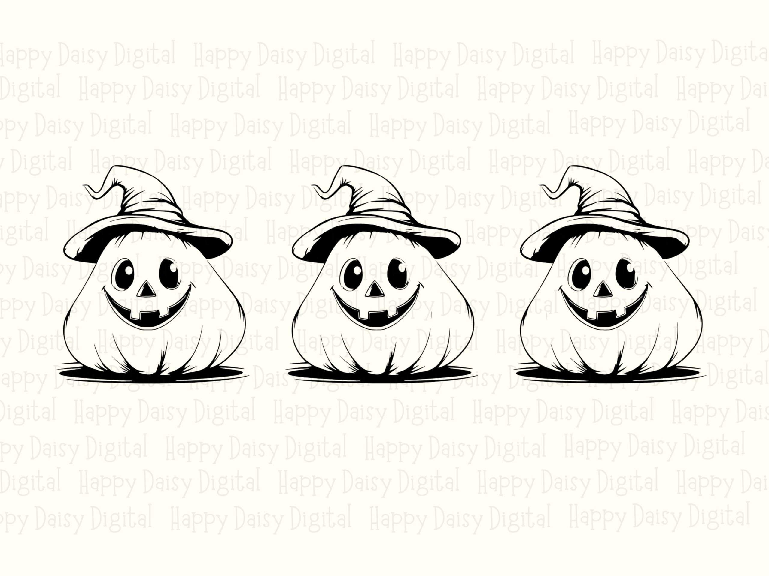 Pumpkin Ghost Trio SVG PNG Ghost Trio Witch Hats Simple Line Illustration Cricut Silhouette Canva Commercial Use POD - Image 2