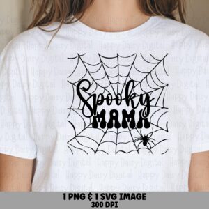 Spooky Mama SVG PNG Spooky Mama Web Design Spiderweb Accent Cricut Silhouette Canva Commercial Use POD