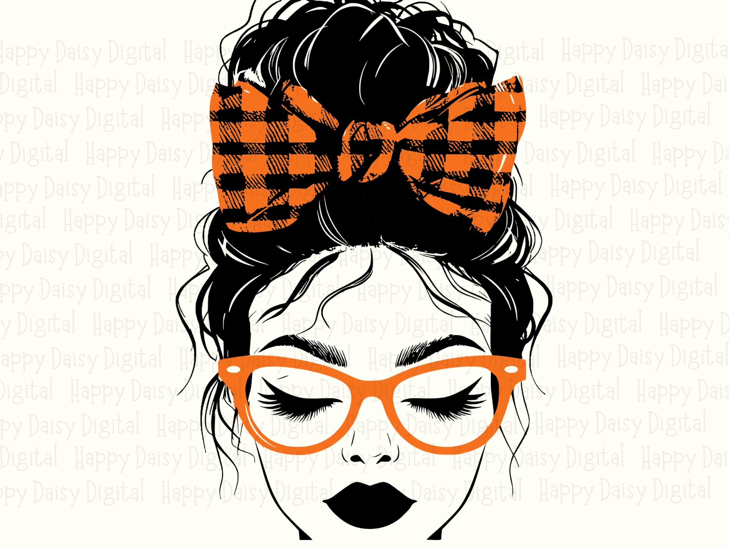 Messy Bun With Buffalo Plaid Bow SVG PNG Messy Bun Silhouette Buffalo Plaid Bow Cricut Silhouette Canva Commercial Use POD - Image 2