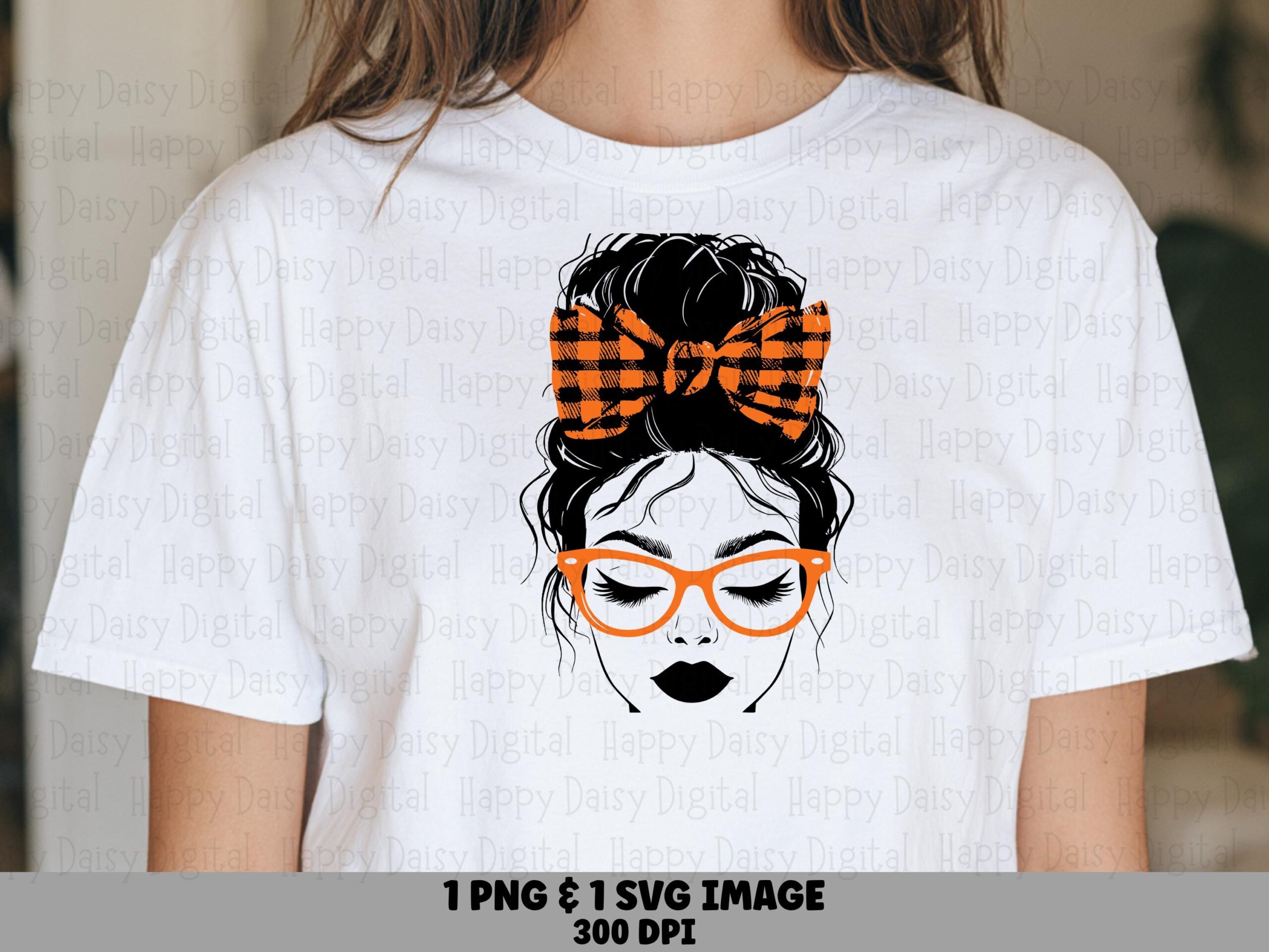 Messy Bun With Buffalo Plaid Bow SVG PNG Messy Bun Silhouette Buffalo Plaid Bow Cricut Silhouette Canva Commercial Use POD