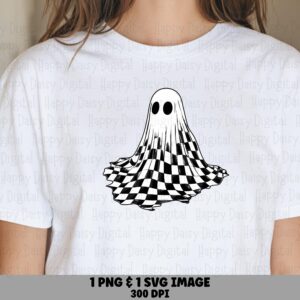 Checkered Ghost SVG PNG Checkered Ghost Design Pattern Illustration Cricut Silhouette Canva Commercial Use POD
