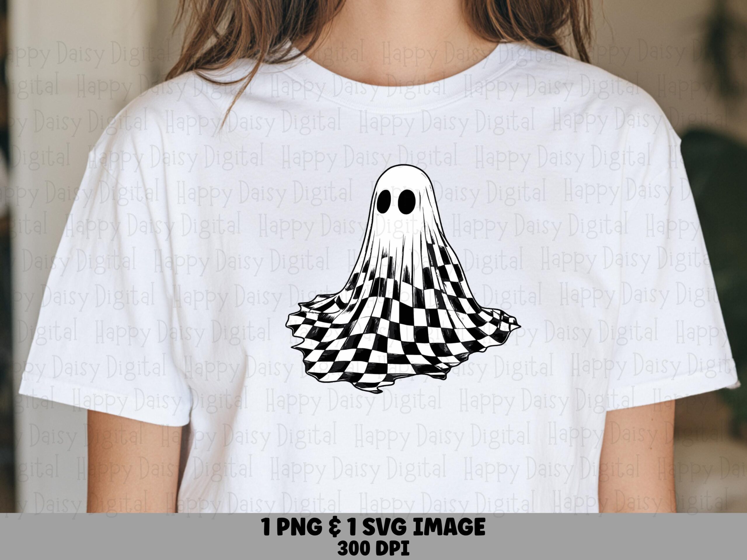 Checkered Ghost SVG PNG Checkered Ghost Design Pattern Illustration Cricut Silhouette Canva Commercial Use POD