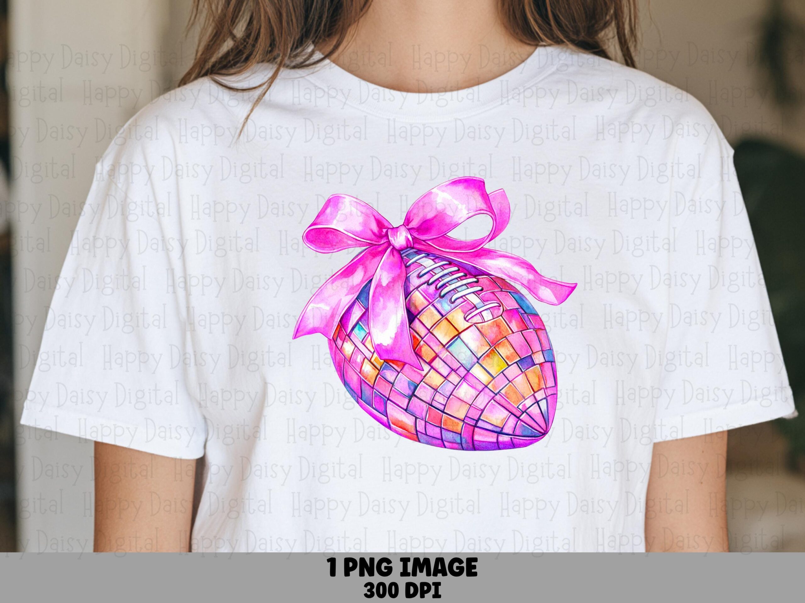 Pink Mosiac Football With Bow PNG Plaid Football Bow Textured Illustration Commercial Use POD