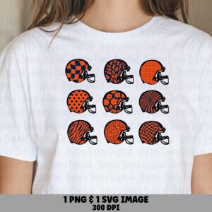 Football Helmet Grid SVG PNG Navy Blue & Orange Gradient Helmet Grid Helmet Pattern Design Cricut Silhouette Canva Commercial Use POD