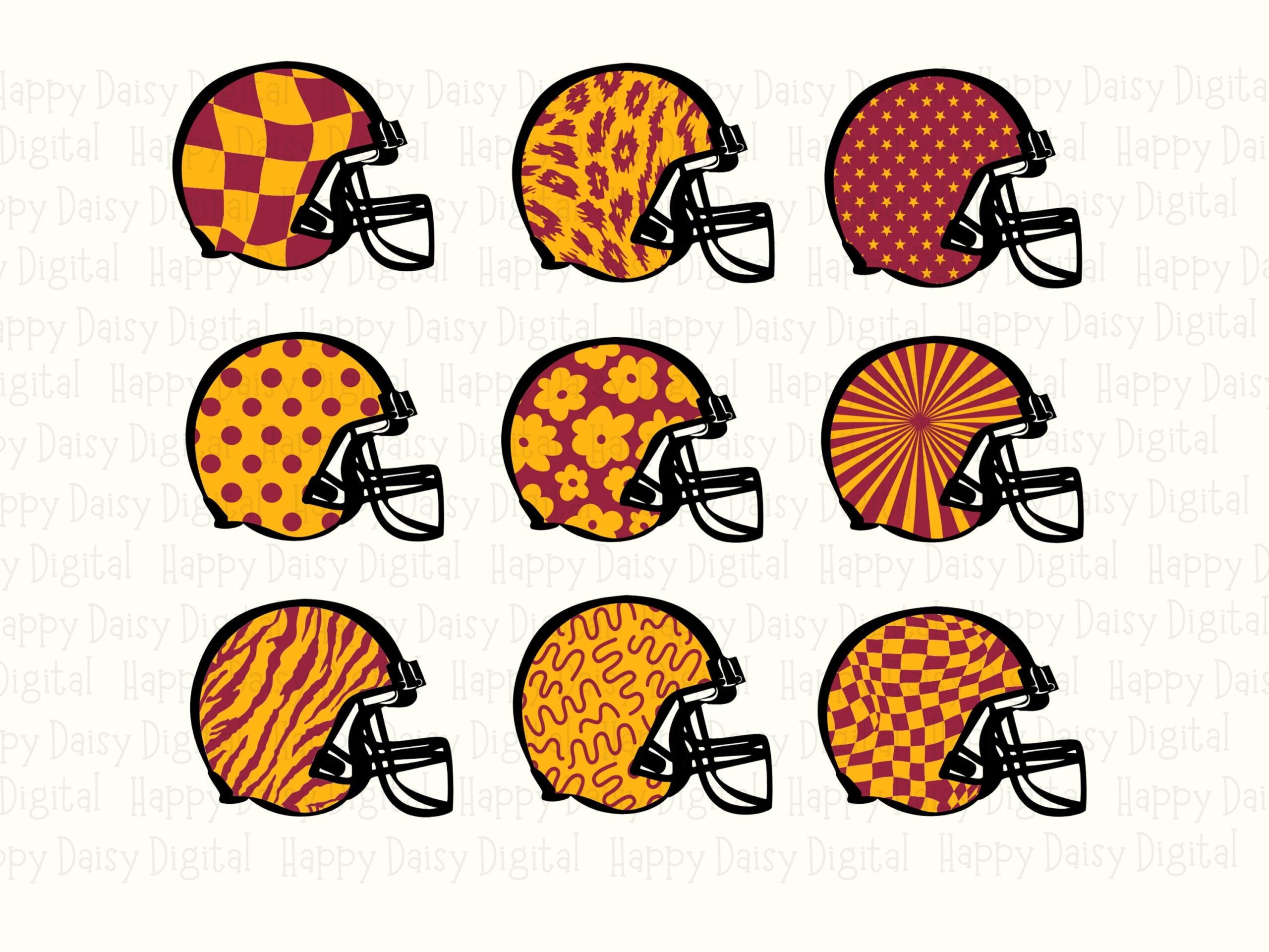 Football Helmet Grid SVG PNG Red And Yellow Helmet Grid Helmet Pattern Design Cricut Silhouette Canva Commercial Use POD - Image 2
