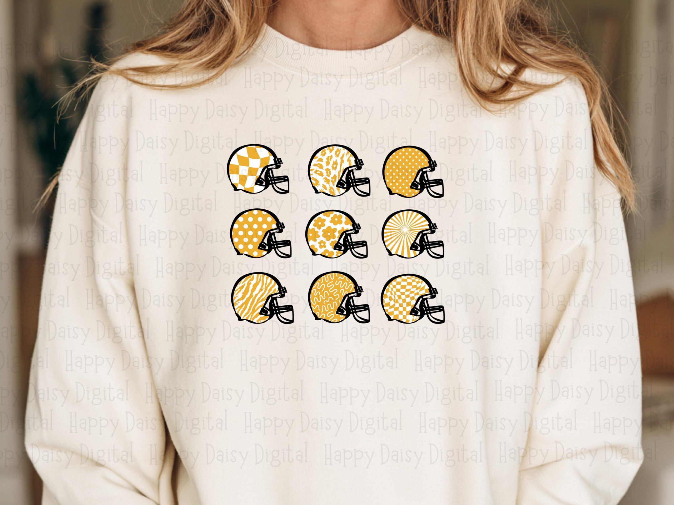 Football Helmet Grid SVG PNG Yellow and White Helmet Grid Helmet Pattern Design Cricut Silhouette Canva Commercial Use POD - Image 2