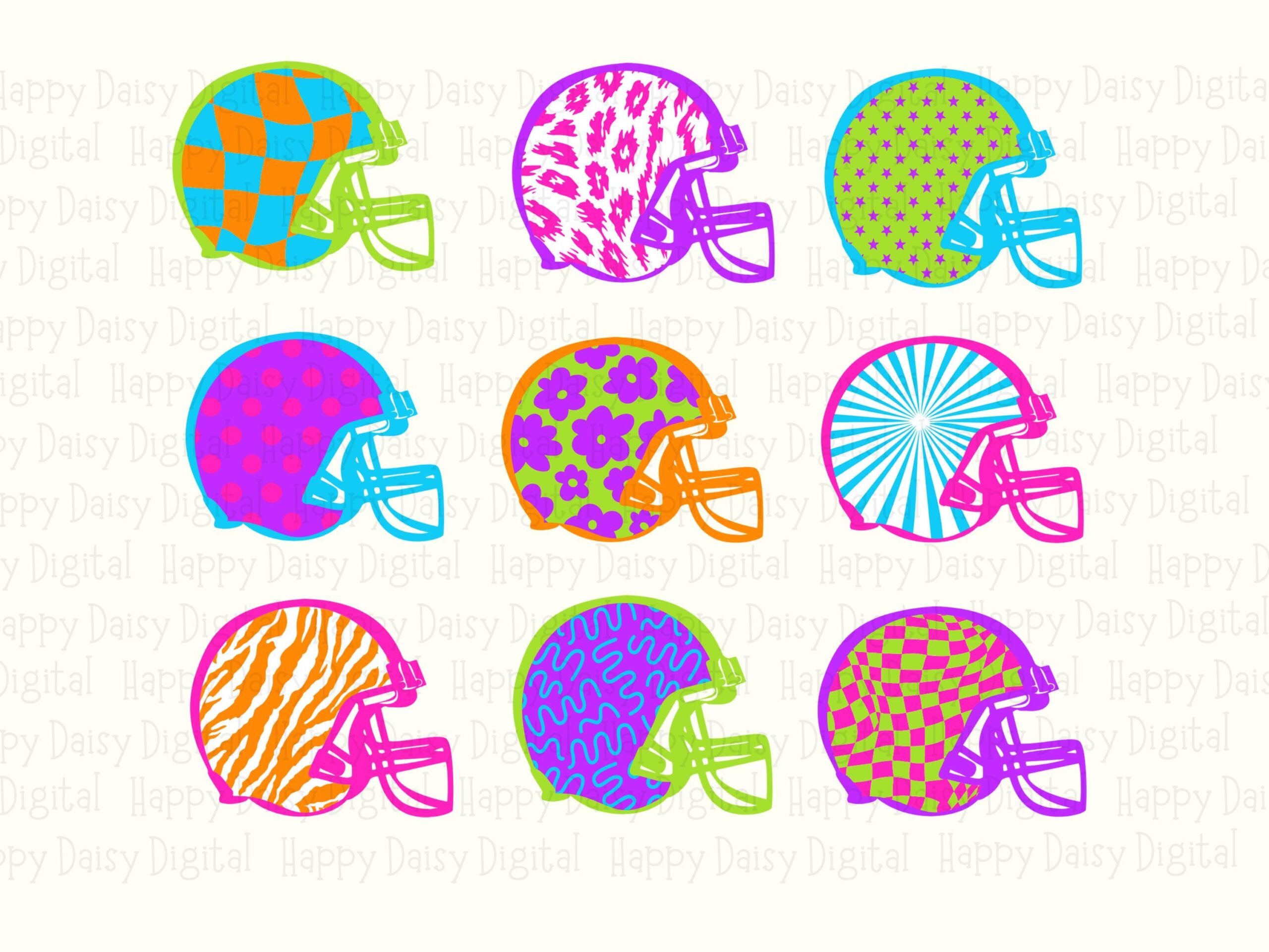 Football Helmet Grid SVG PNG Neon Pink Purple Teal Lime Green Helmet Grid Helmet Pattern Design Cricut Silhouette Canva Commercial Use POD - Image 2