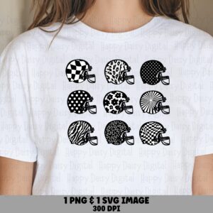 Football Helmet Grid SVG PNG Black & White Helmet Grid Helmet Pattern Design Cricut Silhouette Canva Commercial Use POD