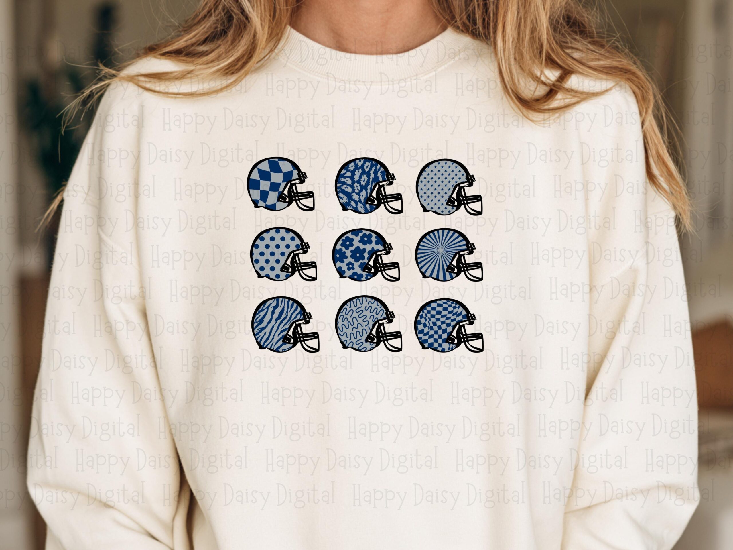 Football Helmet Grid SVG PNG Blue And Gray Helmet Grid Helmet Pattern Design Cricut Silhouette Canva Commercial Use POD - Image 2