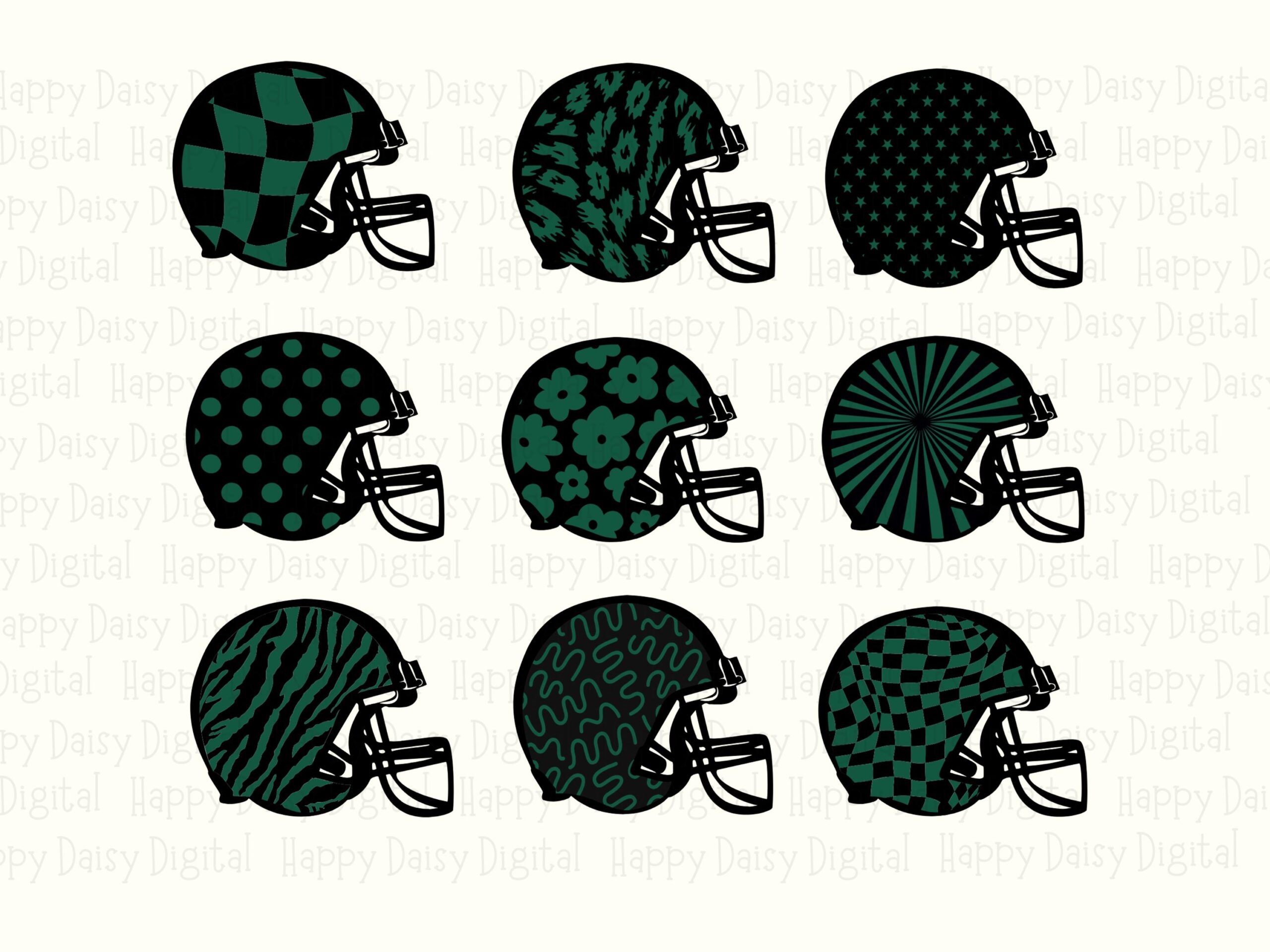 Football Helmet Grid SVG PNG Black & Green Helmet Grid Helmet Pattern Design Cricut Silhouette Canva Commercial Use POD - Image 2