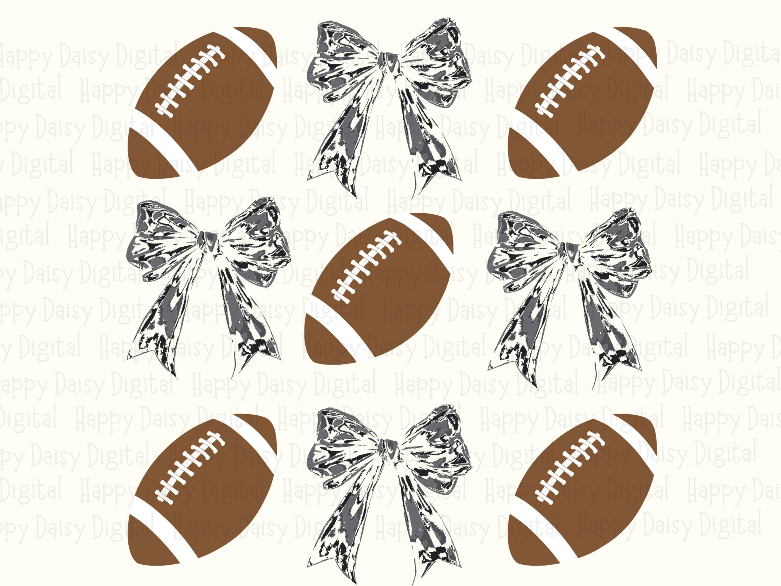 Football And Bows SVG PNG Football Bow Grid Icon Grid Design Cricut Silhouette Canva Commercial Use POD - Image 2