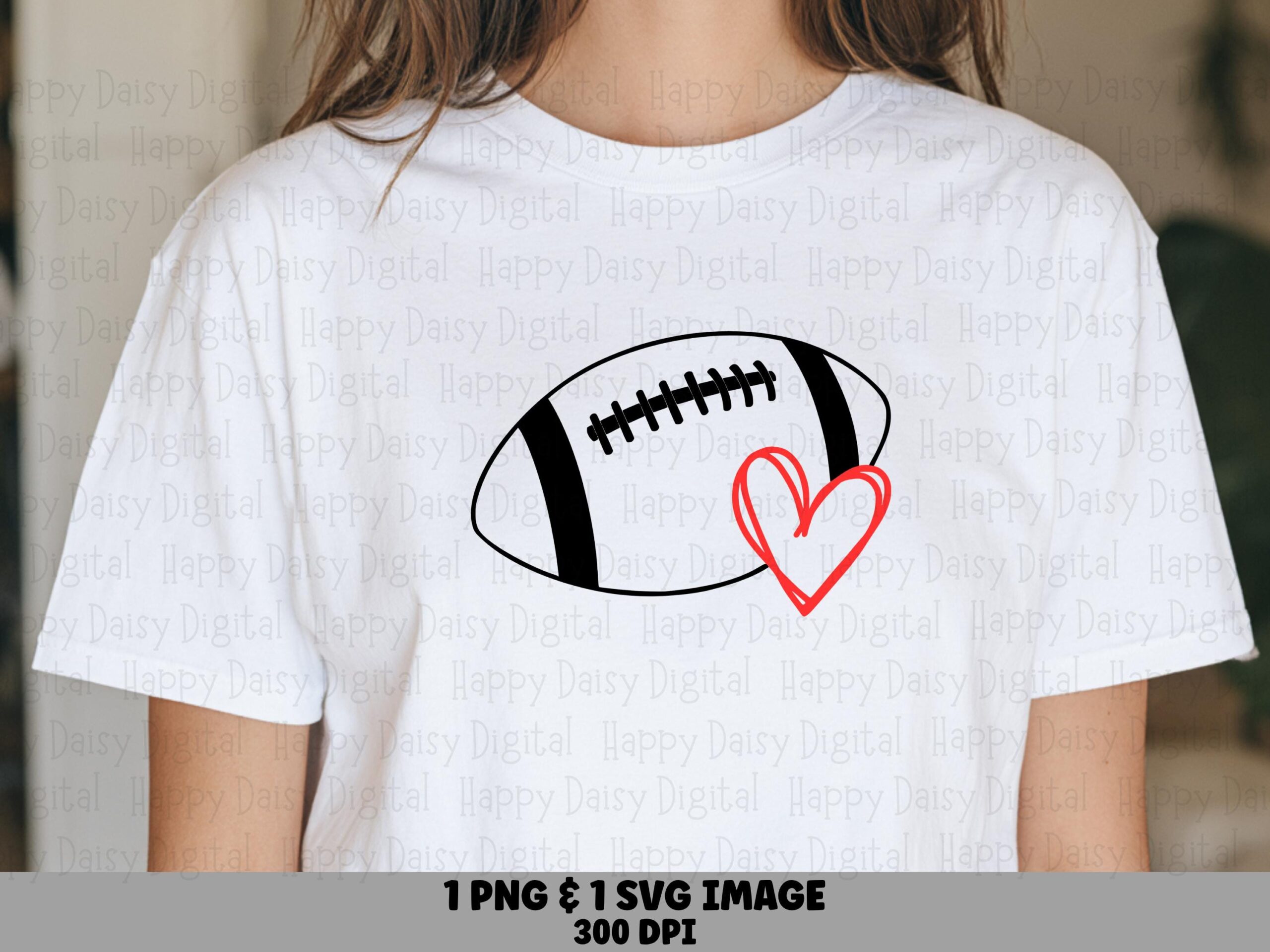 Football Illustration With Heart SVG PNG Football Heart Design Heart Accent Illustration Cricut Silhouette Canva Commercial Use POD