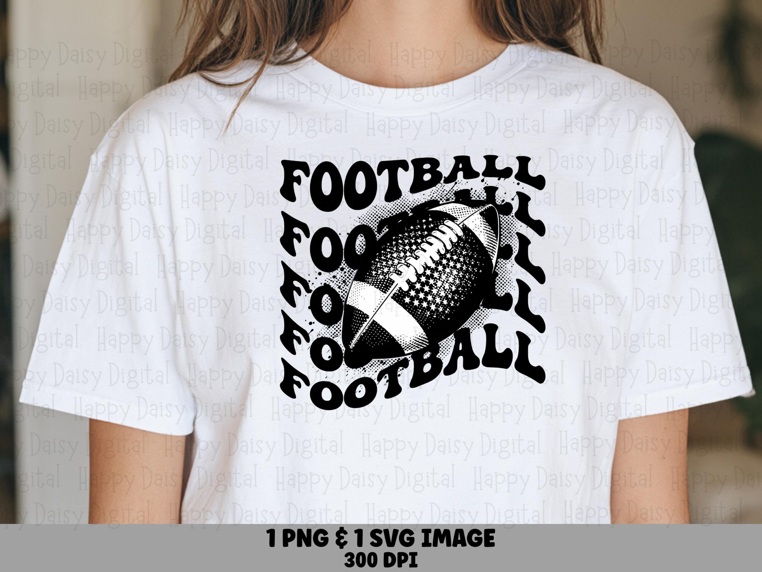 Football SVG PNG Football Stacked Grid Repeated Text Pattern Cricut Silhouette Canva Commercial Use POD