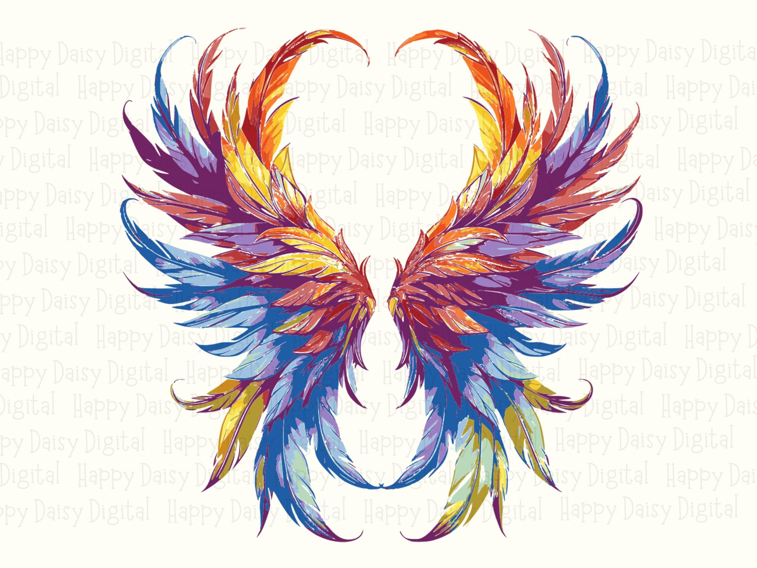 Angel Wings PNG SVG | Colorful Watercolor Feather Wings Sublimation Commercial Use POD - Image 2