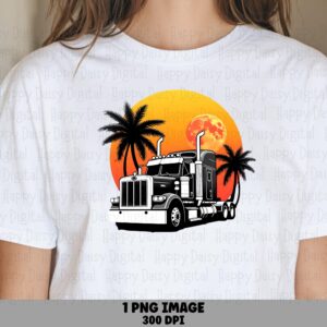 Semi Truck PNG | Sunset Palm Trees Moon Design Sublimation Commercial Use POD