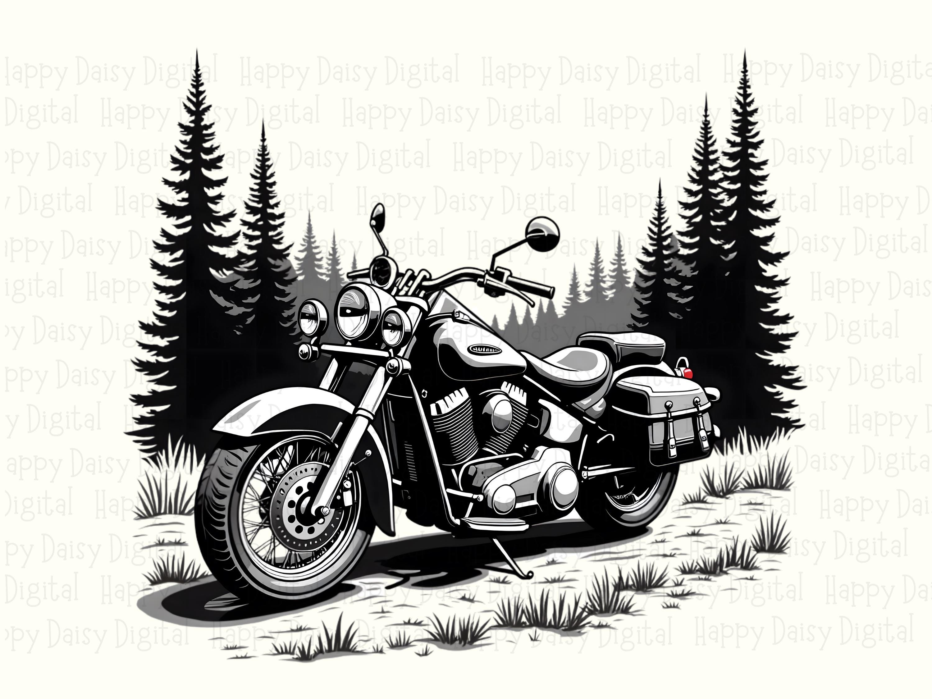 Motorcycle PNG | Vintage Forest Scene Design Sublimation Commercial Use POD - Image 2