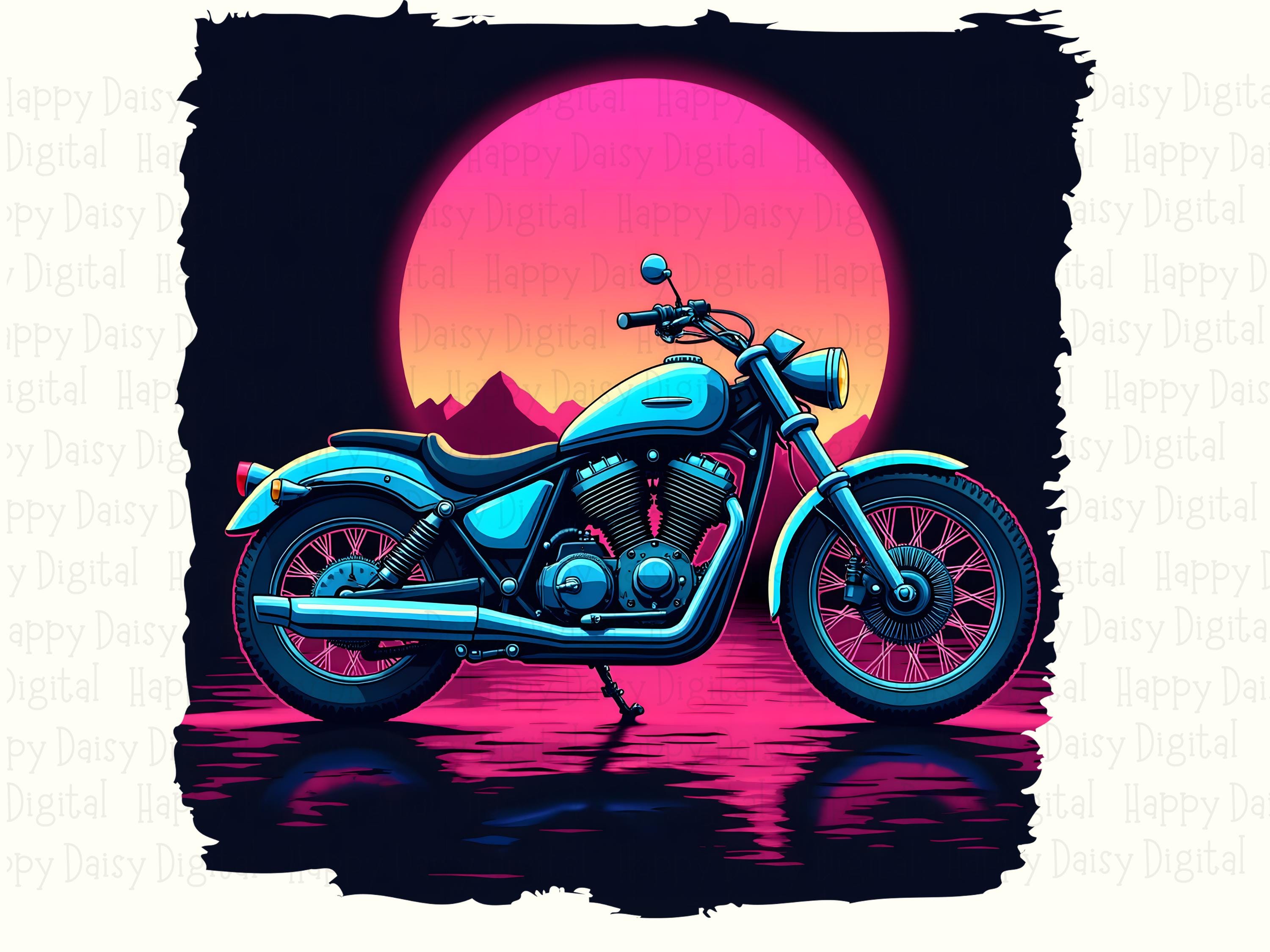 Motorcycle PNG | Retro Synthwave Sunset Design Sublimation Commercial Use POD - Image 2