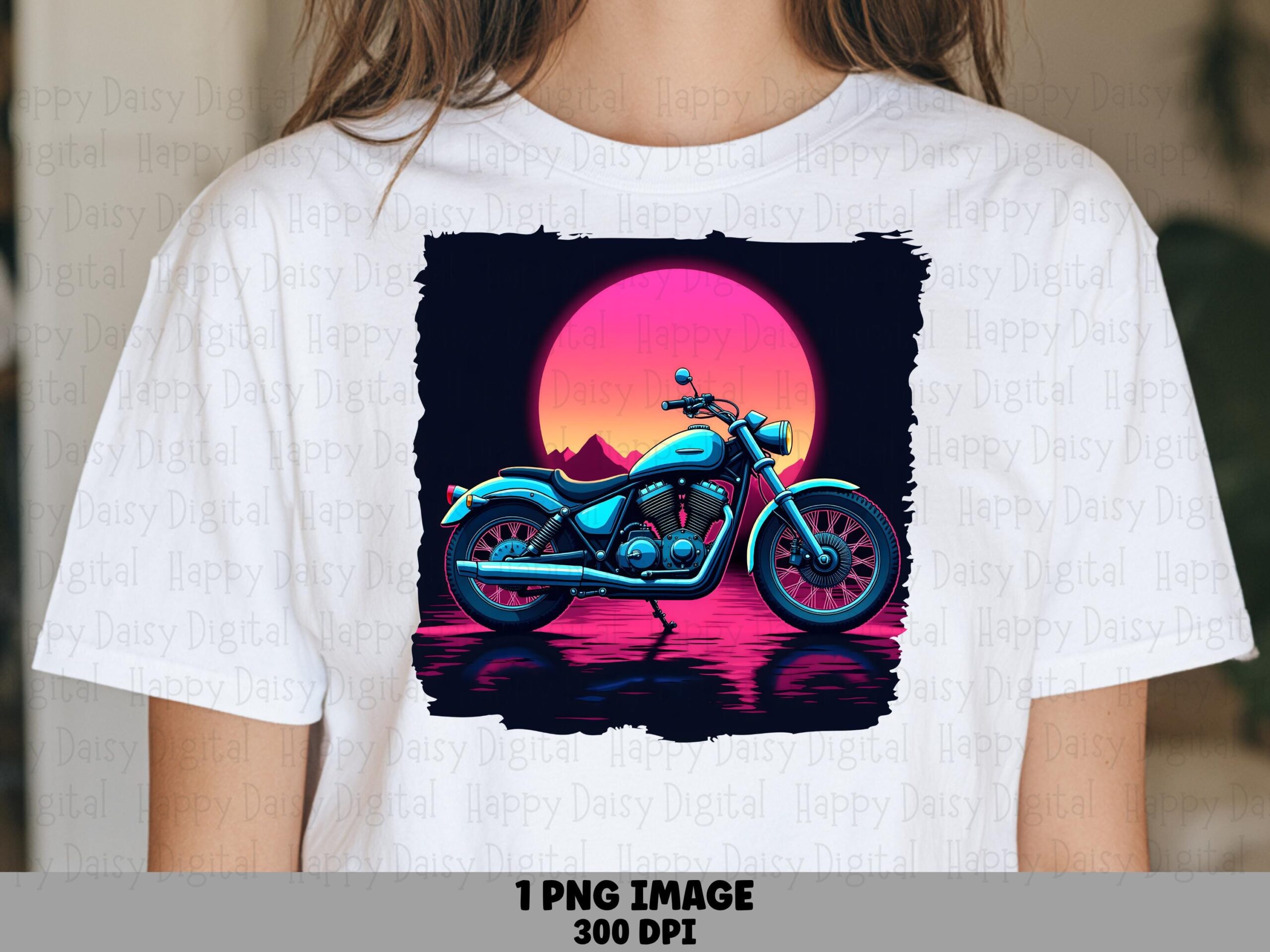 Motorcycle PNG | Retro Synthwave Sunset Design Sublimation Commercial Use POD