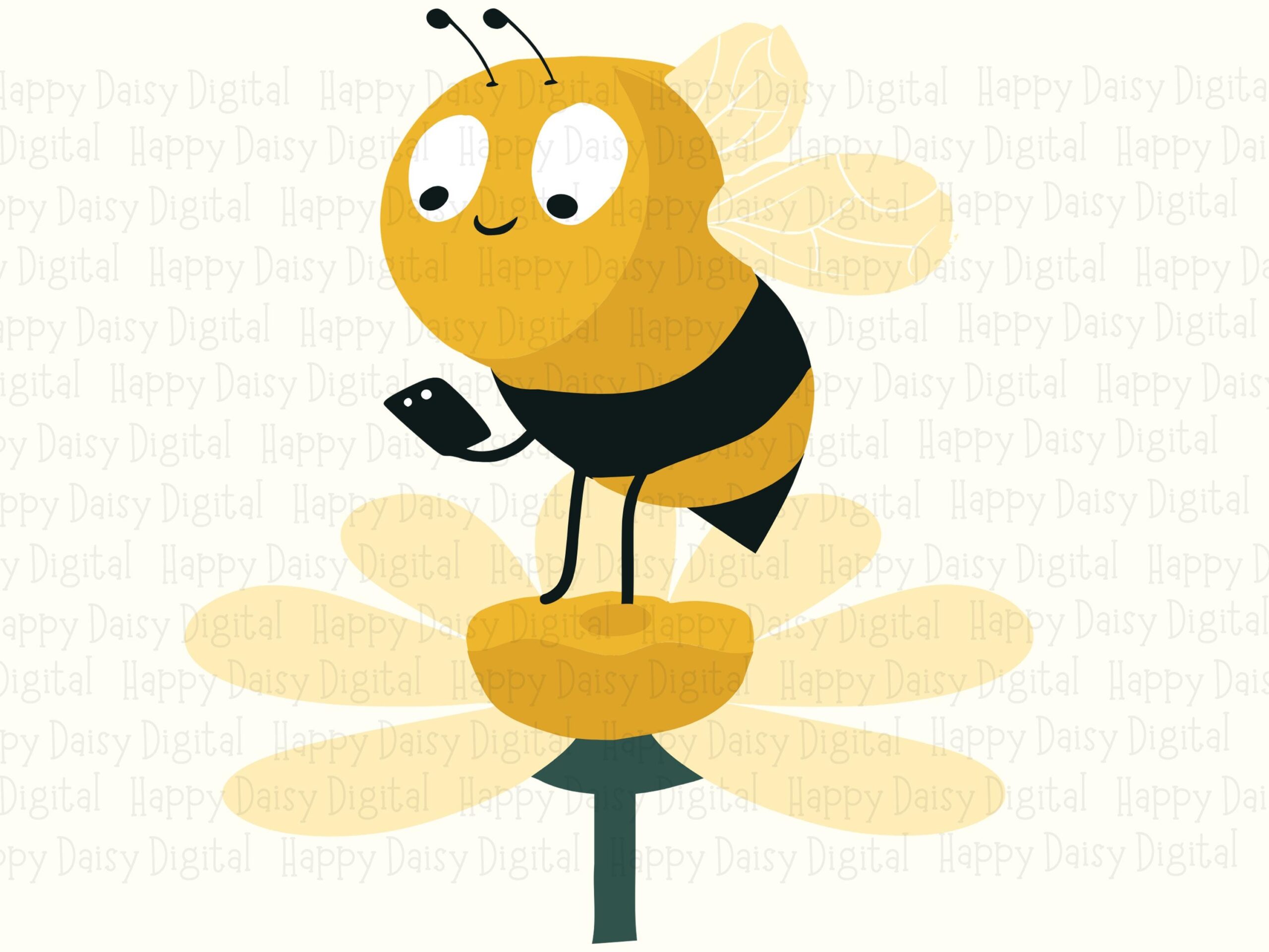 Bee On Phone With Daisy PNG SVG | Sublimation Commercial Use POD - Image 2