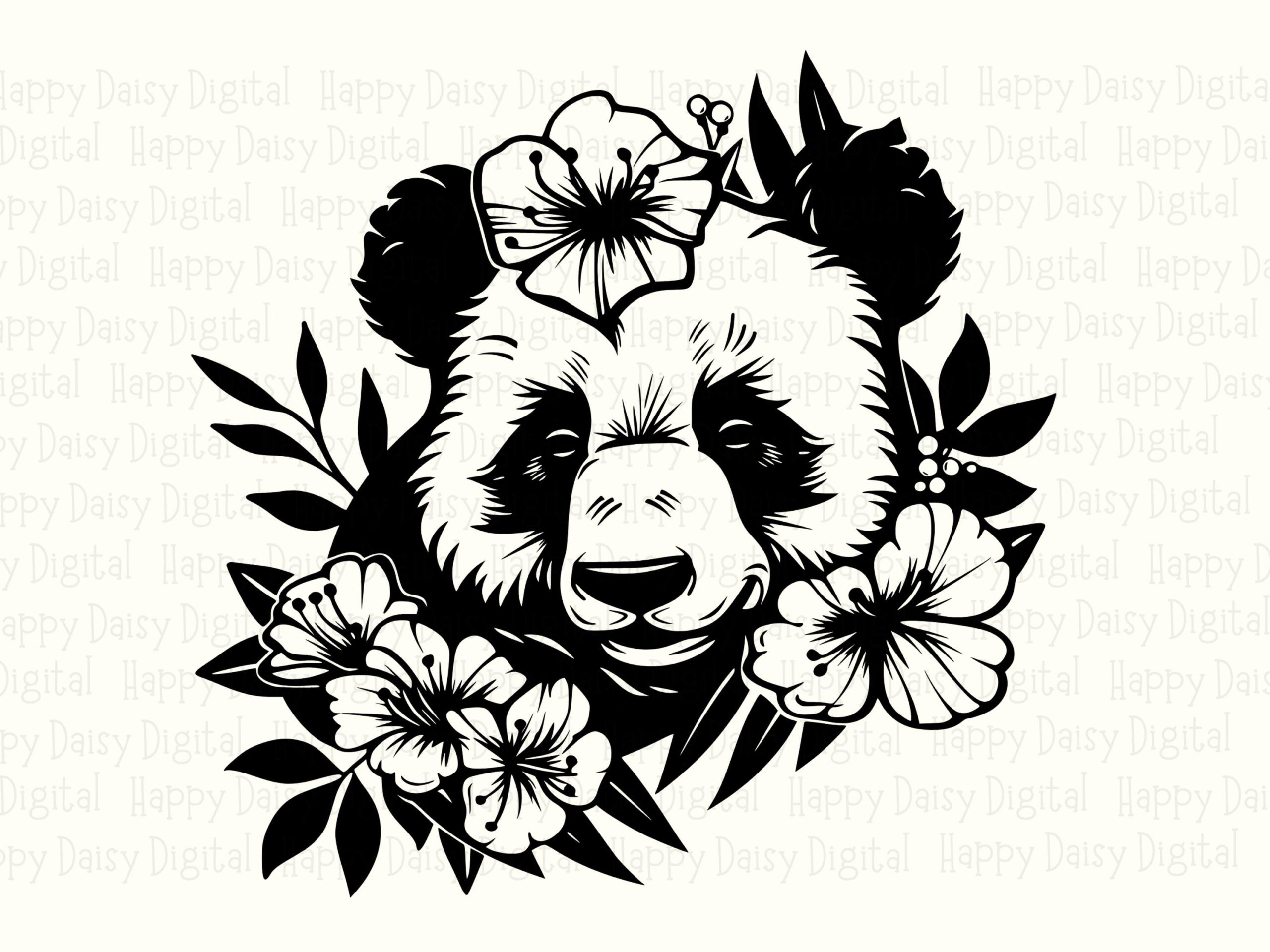 Panda Face Floral Wreath PNG SVG | Sublimation Commercial Use POD - Image 2