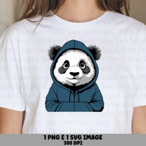 Panda In Blue Hoodie PNG SVG | Sublimation Commercial Use POD