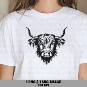 Fierce Highland Cow Face PNG SVG | Sublimation Commercial Use POD