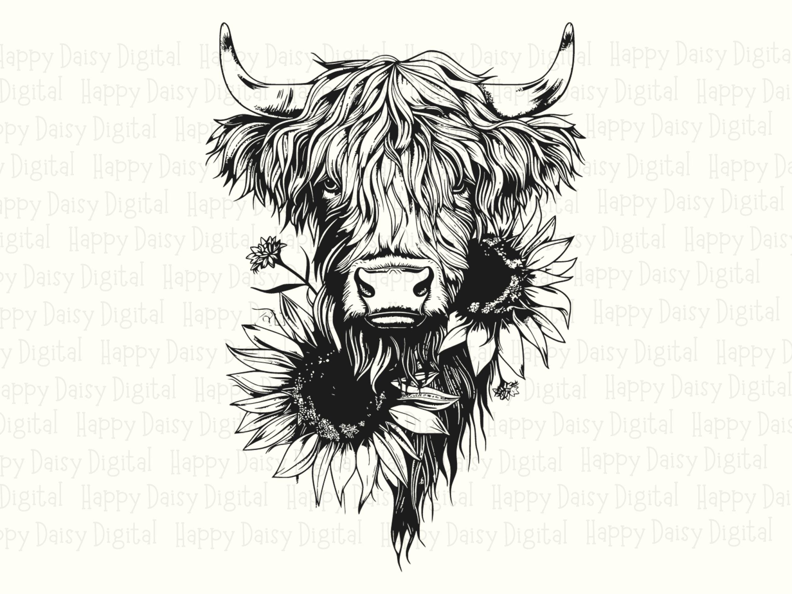 Highland Cow With Sunflowers PNG SVG | Sublimation Commercial Use POD - Image 2