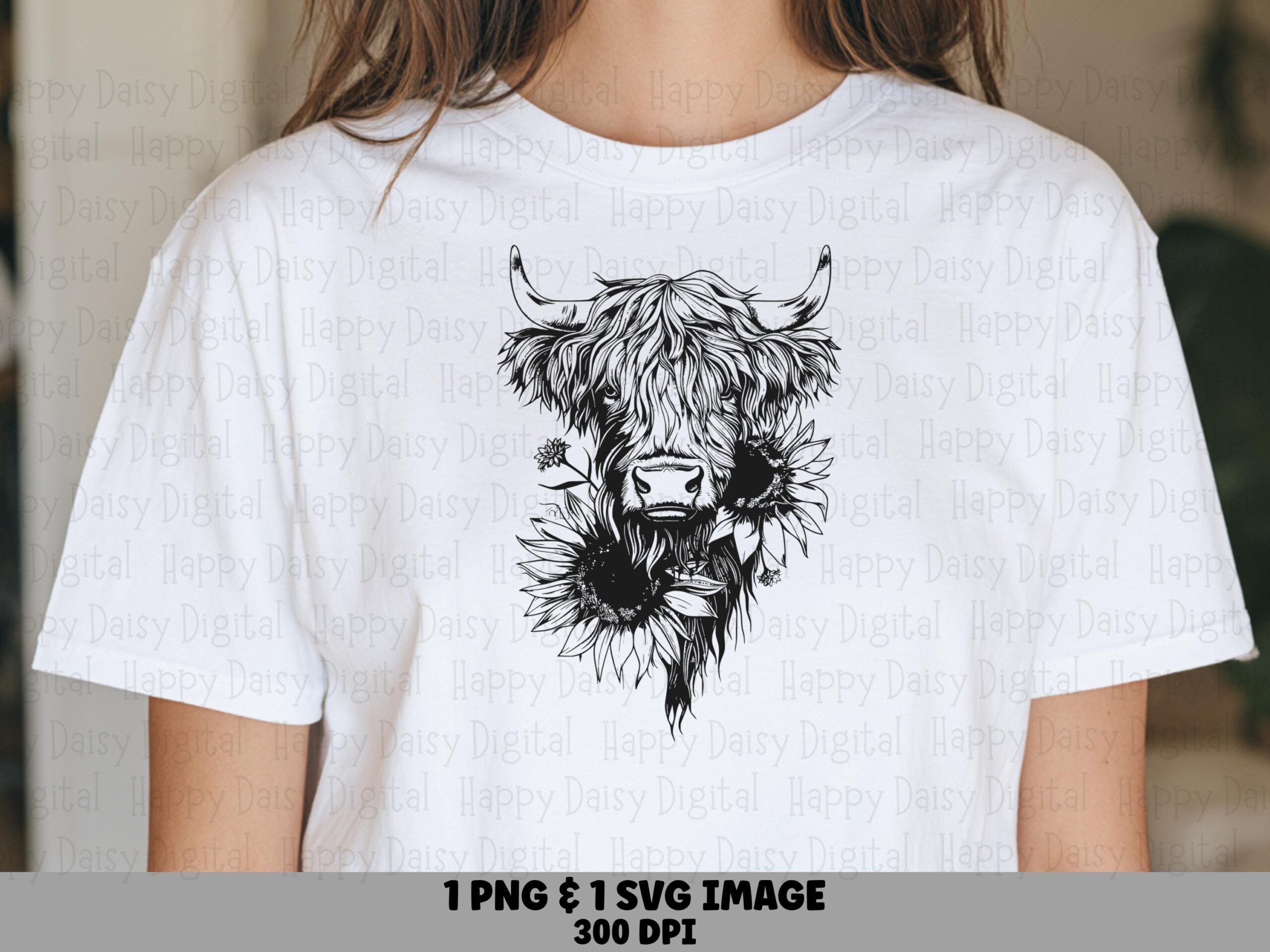 Highland Cow With Sunflowers PNG SVG | Sublimation Commercial Use POD