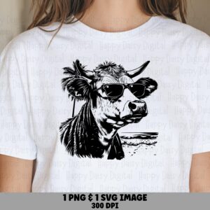 Cow In Sunglasses Beach PNG SVG | Sublimation Commercial Use POD