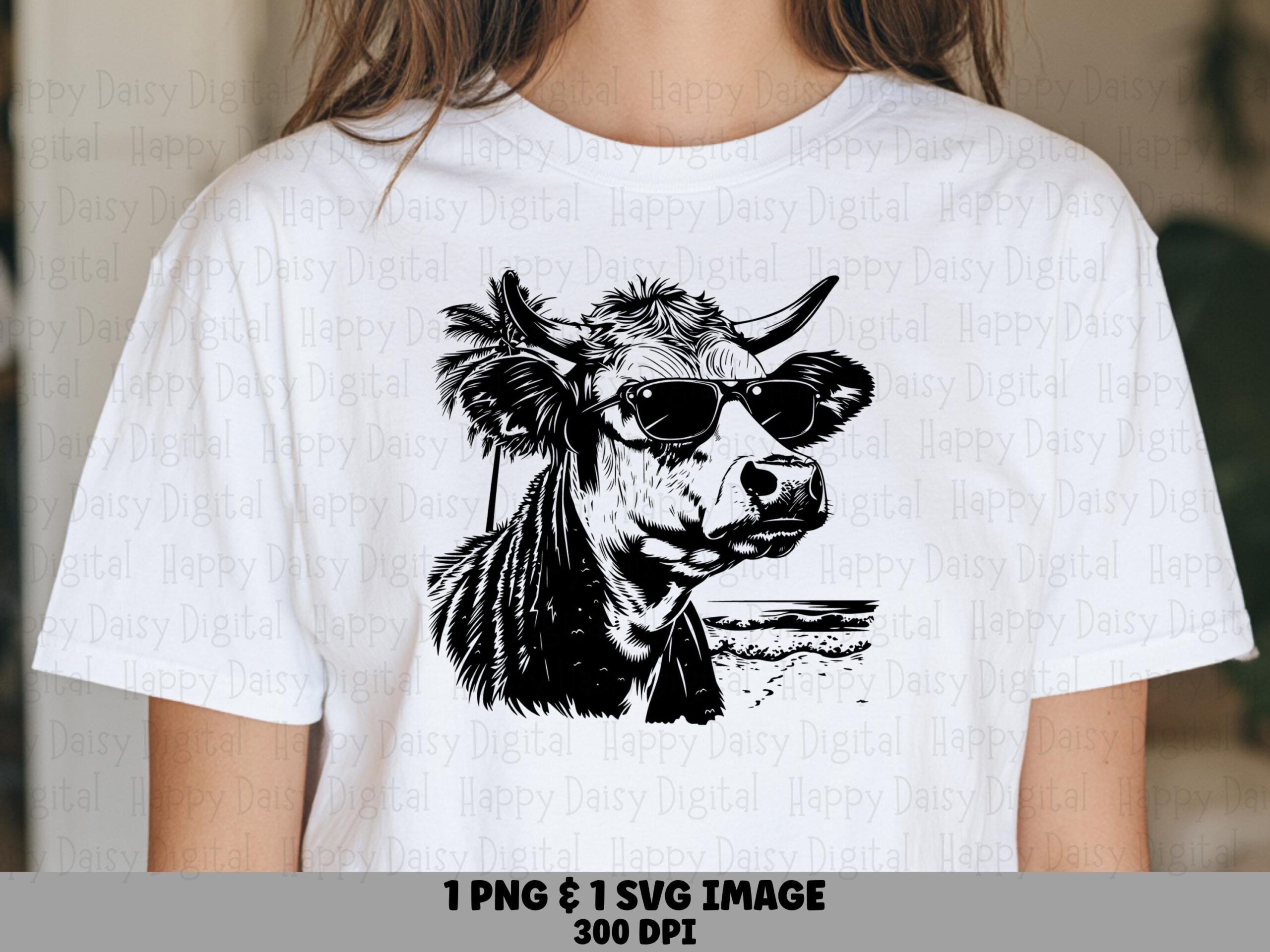 Cow In Sunglasses Beach PNG SVG | Sublimation Commercial Use POD
