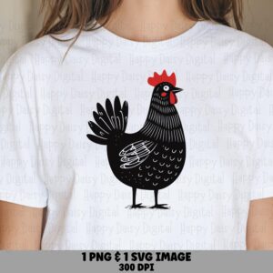 Black Hen Scratchboard PNG SVG | Sublimation Commercial Use POD